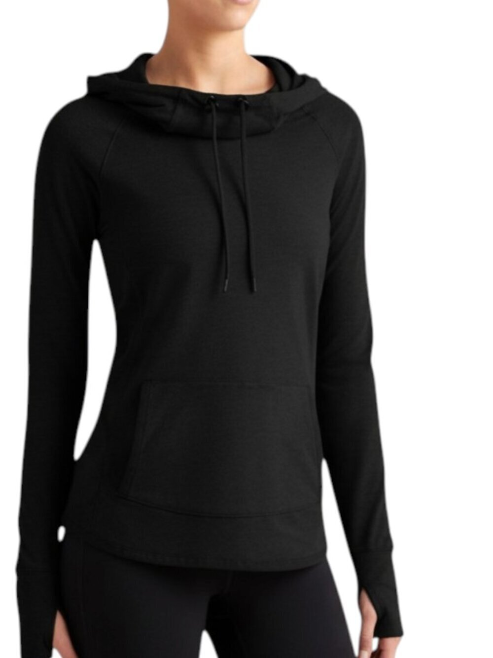 ATHLETA Womens Black funnel Neck Sentry Hoodie in Black kangaroo pocket size xs